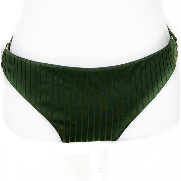 Hollister Olive Green Ribbed Gold Side Ring Moderate Coverage Bikini Bottoms L - Picture 1 of 3
